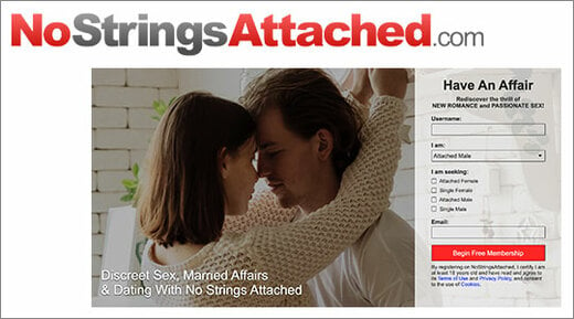 No strings attached logo and homepage screenshot